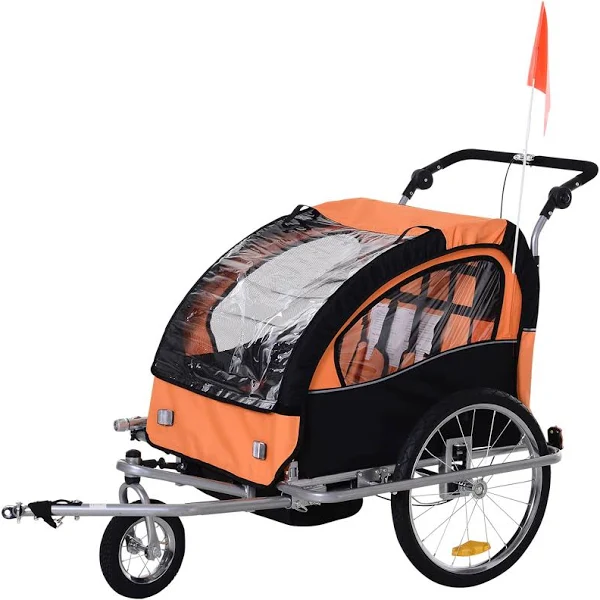 Aosom Elite 360 Swivel 2-in-1 Double Child Two-Wheel Bicycle Cargo Trailer and Jogger with 2 Safety Harnesses