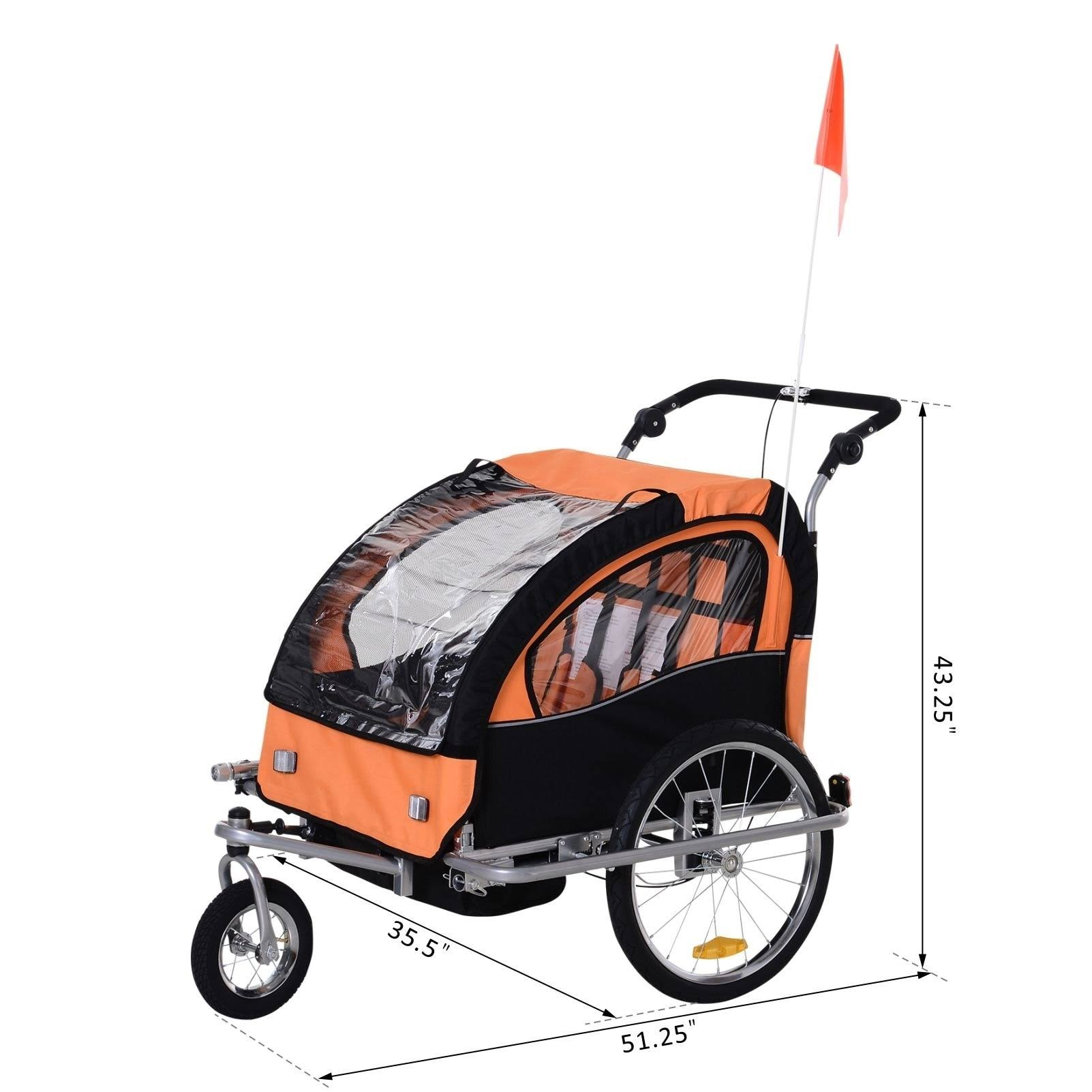 Aosom Elite 360 Swivel 2-in-1 Double Child Two-Wheel Bicycle Cargo Trailer and Jogger with 2 Safety Harnesses