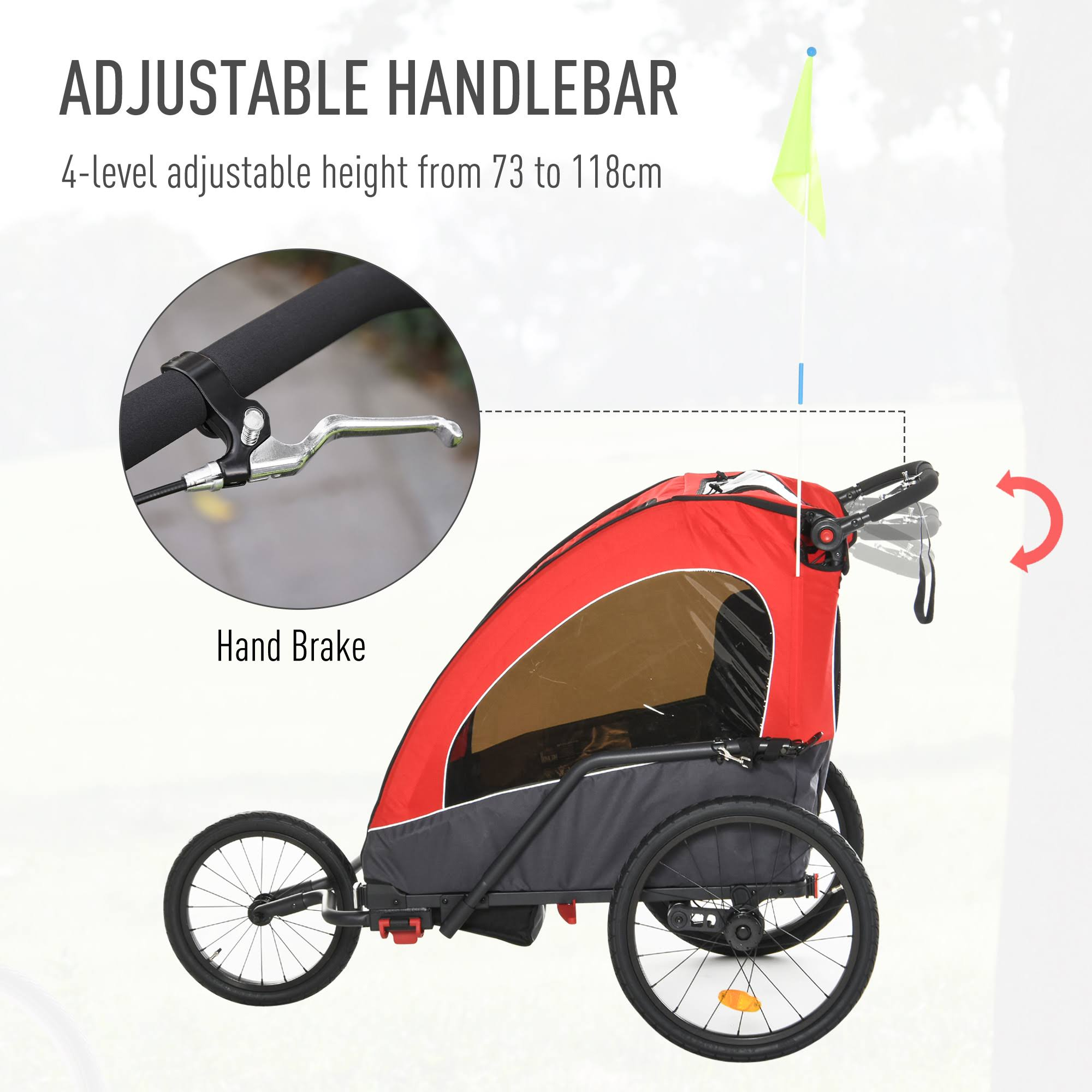 3-in-1 Folding Child Bike Trailer Jogging & Baby Stroller with Shock