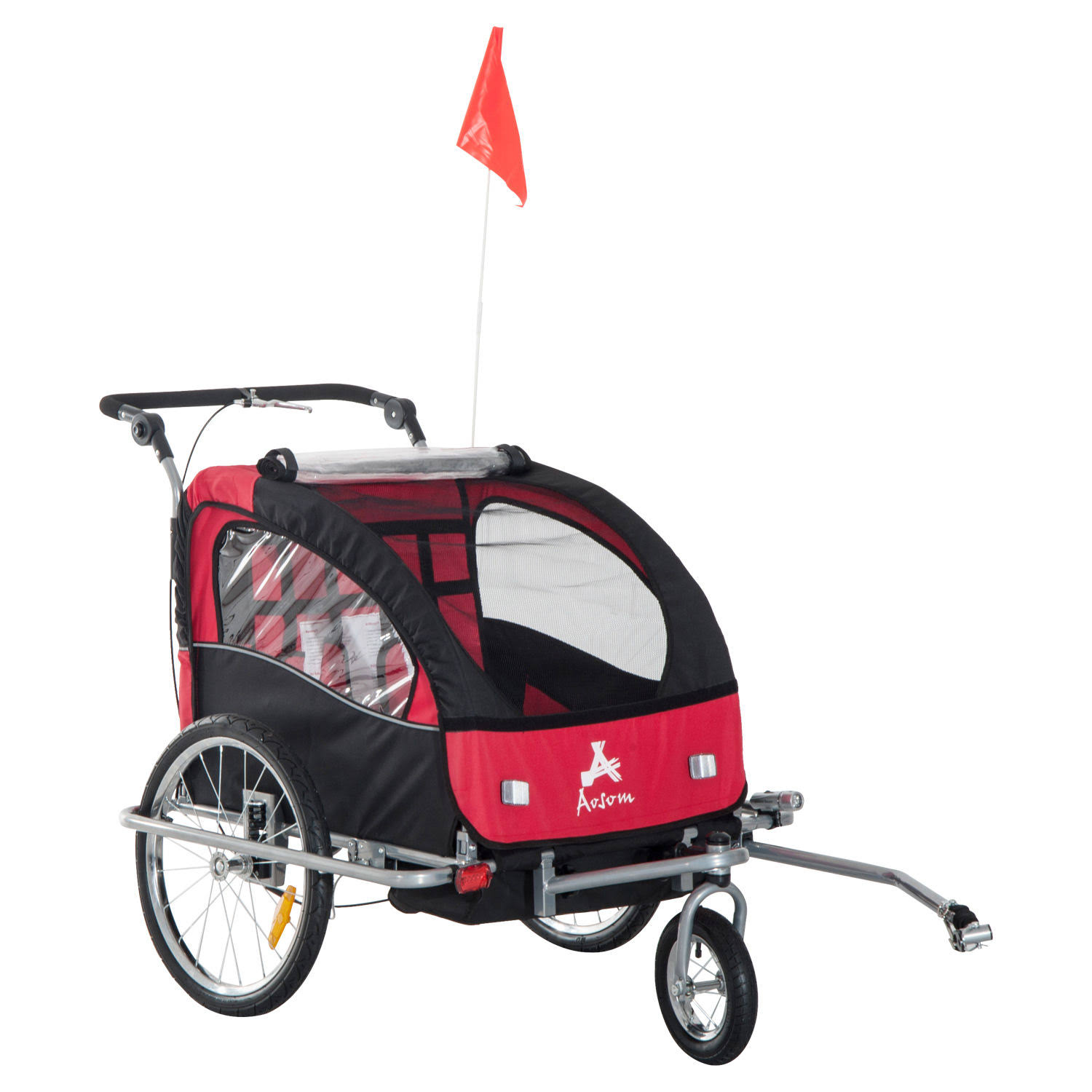 Aosom Elite II 3in1 Double Child Bike Trailer and Stroller – Red / Black