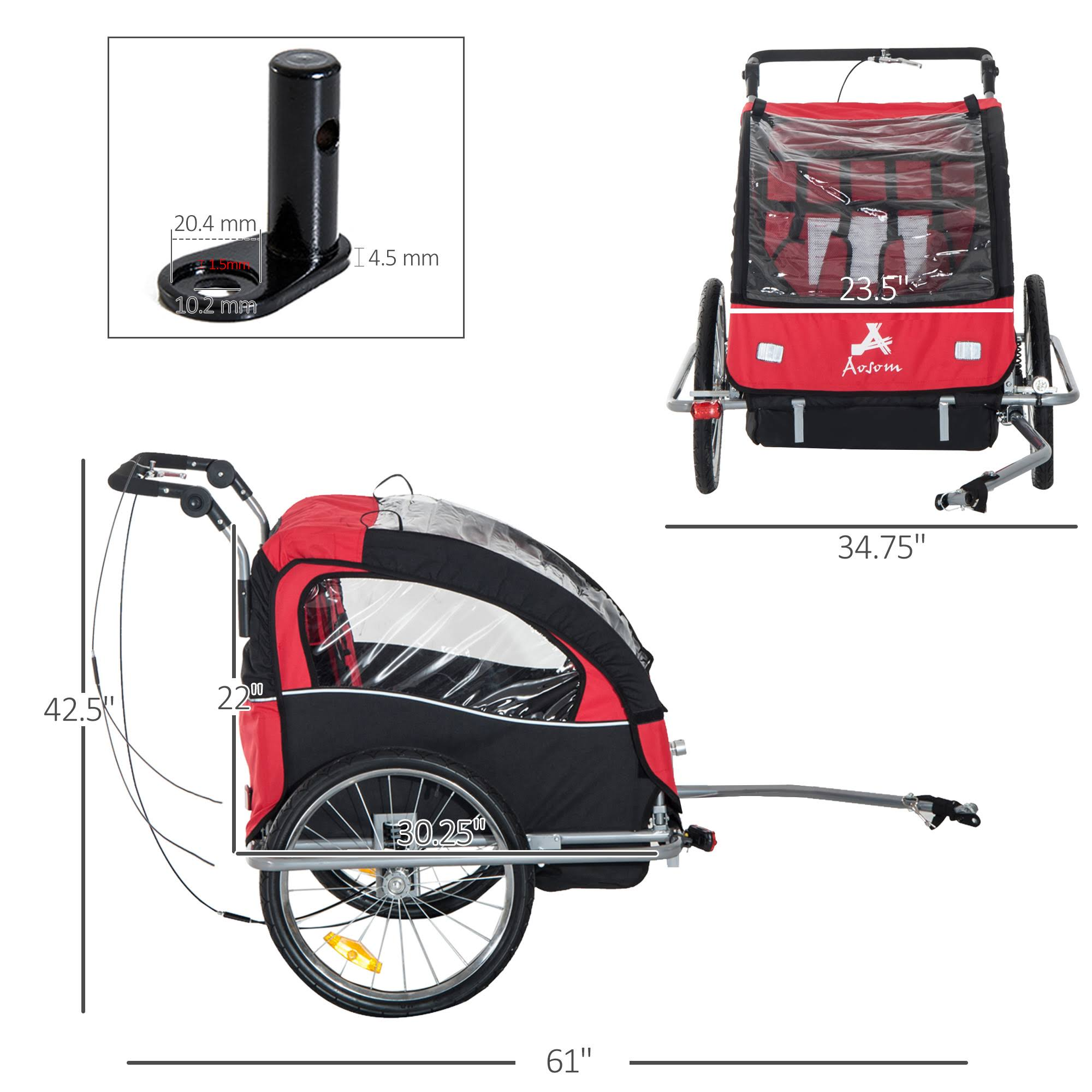 Aosom Elite II 3in1 Double Child Bike Trailer and Stroller – Red / Black