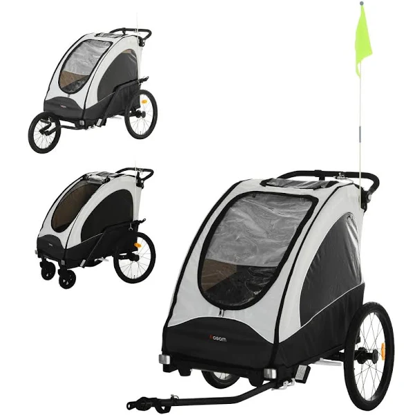 Aosom Child Bike Trailer 3 in1 Foldable Jogger Stroller Baby Stroller Transport Carrier with Shock Absorber System Rubber Tires Adjustable Handlebar