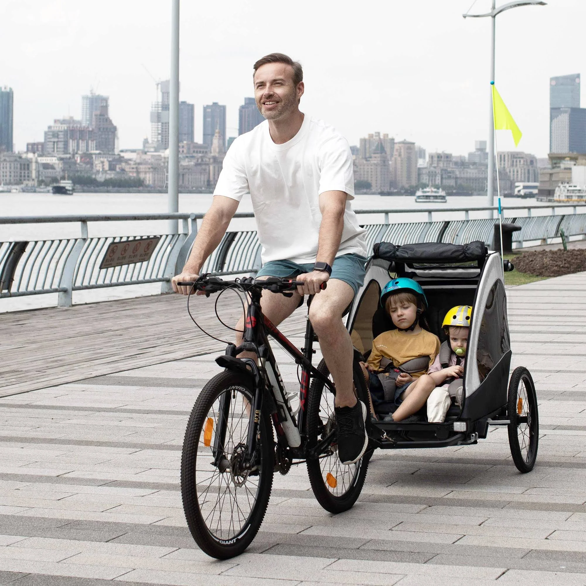 Aosom Child Bike Trailer 3 in1 Foldable Jogger Stroller Baby Stroller Transport Carrier with Shock Absorber System Rubber Tires Adjustable Handlebar