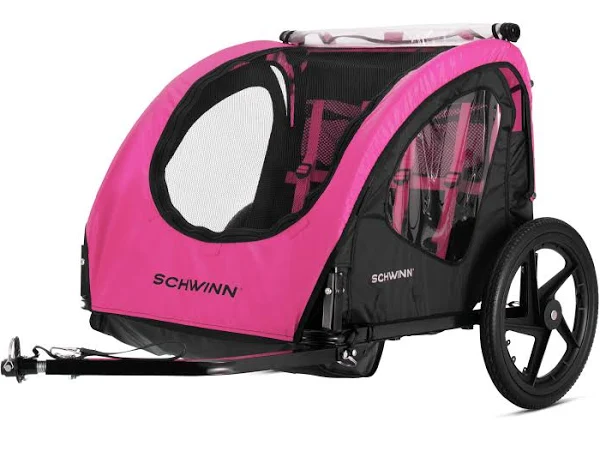 Schwinn Shuttle Foldable Bike Trailer, 2 Passengers, Pink / Black