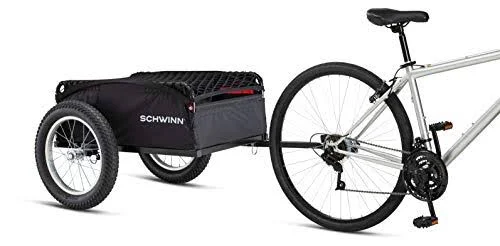 Schwinn Porter Cargo Bike Trailer, Max Weight 100 lbs, Elasticized Mesh Net, Large Knobby Tires, Black