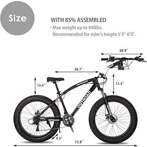 Max4out Fat Tire Mountain Bike 21 Speed Shimano Derailleur, with High Carbon Steel Frame, Double Disc Brake and Front Suspension Anti-Slip Bikes with