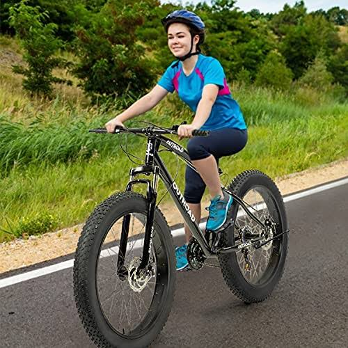 Max4out Fat Tire Mountain Bike 21 Speed Shimano Derailleur, with High Carbon Steel Frame, Double Disc Brake and Front Suspension Anti-Slip Bikes with